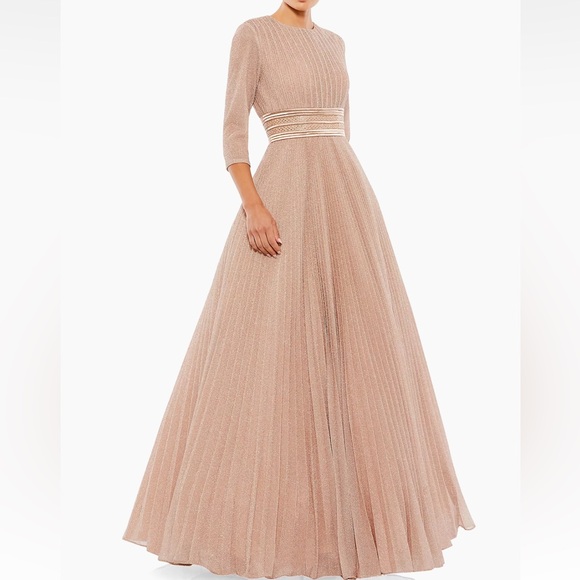 MAC DUGGAL SHIMMERING PLEATED A-LINE 3/4 SLEEVE GOWN - ROSE GOLD - Picture 4 of 16